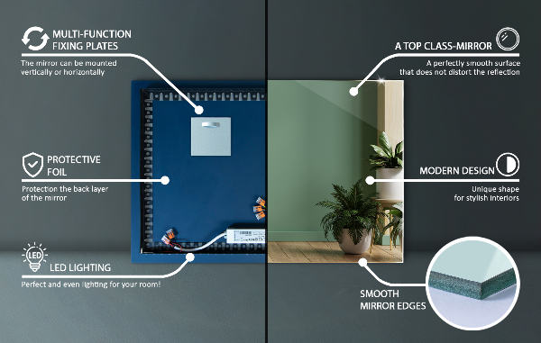 Obdĺžnikové zrkadlo s led 70x50 cm