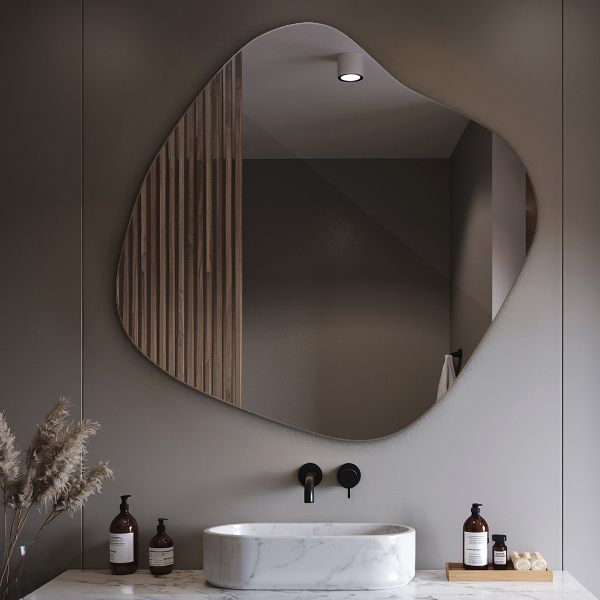 Asymetrické zrkadlo škvrna originál 68x67 cm