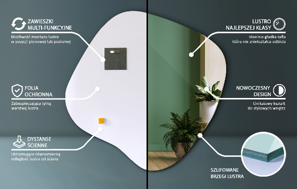 Asymetrické zrkadlo škvrna originál 68x67 cm
