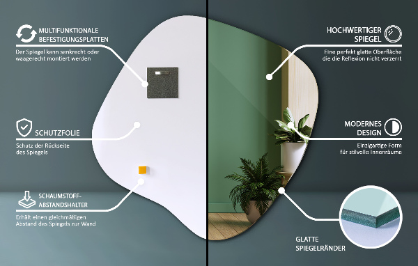 Asymetrické zrkadlo škvrna originál 77x77 cm