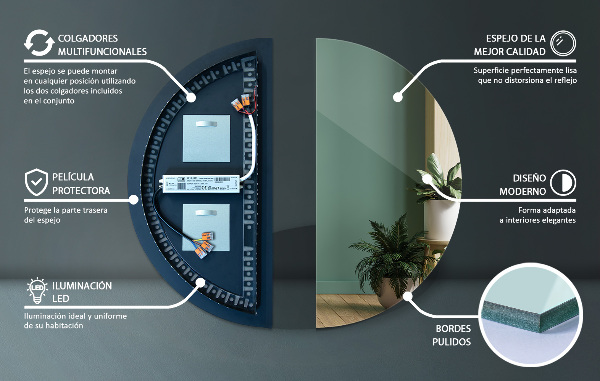 Polkruhové zrkadlo s osvetlením 45x90 cm