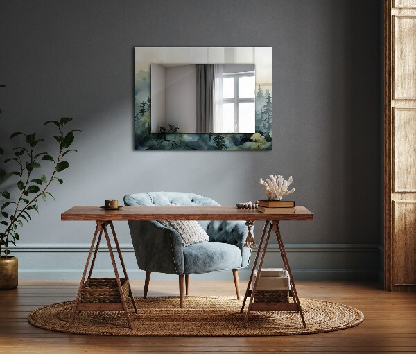 Zrkadlo rám s potlačou Les v hmle