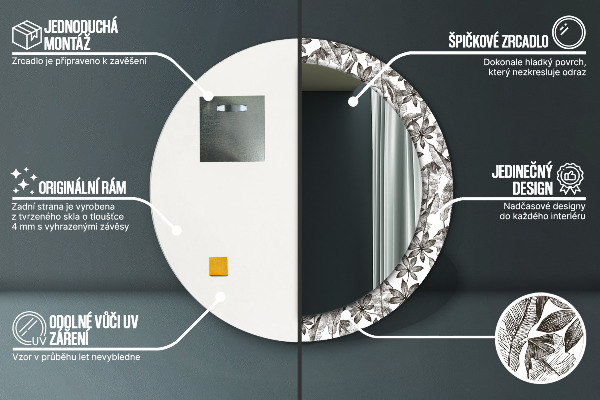 Tropické listy Okrúhle dekoračné zrkadlo