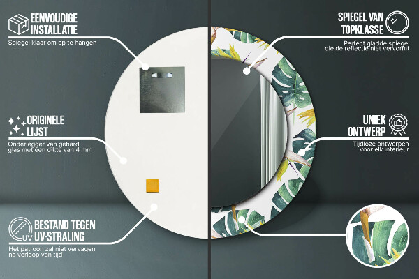 Tropické listy Okrúhle dekoračné zrkadlo na stenu