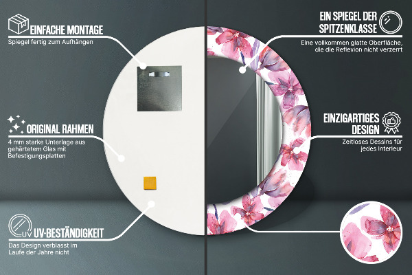 Kvety Okrúhle dekoračné zrkadlo