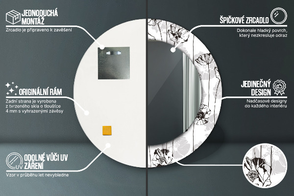 Kvety maki Okrúhle dekoračné zrkadlo