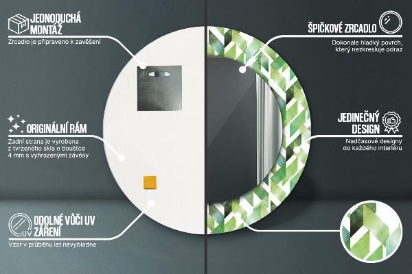 Rybí kosť Okrúhle zrkadlo s motívom