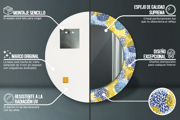 Modré kvety Okrúhle dekoračné zrkadlo na stenu