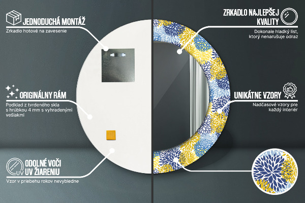 Modré kvety Okrúhle dekoračné zrkadlo na stenu