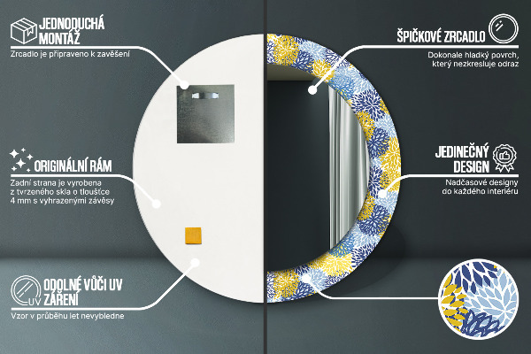 Modré kvety Okrúhle dekoračné zrkadlo na stenu