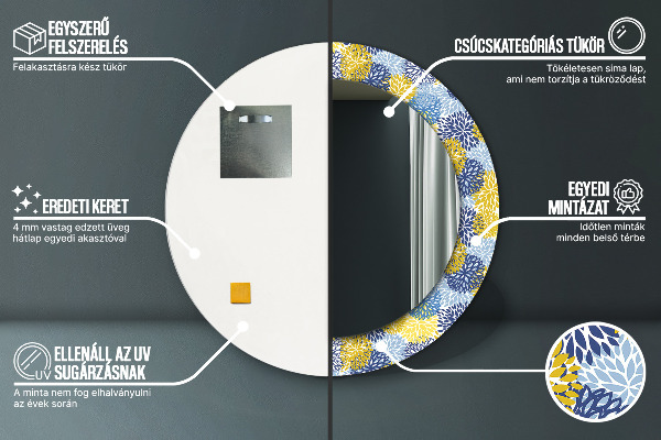 Modré kvety Okrúhle dekoračné zrkadlo na stenu