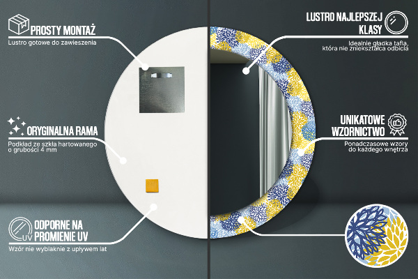 Modré kvety Okrúhle dekoračné zrkadlo na stenu