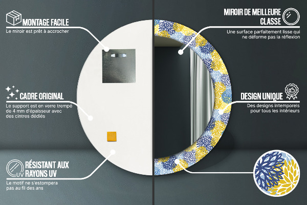 Modré kvety Okrúhle dekoračné zrkadlo na stenu