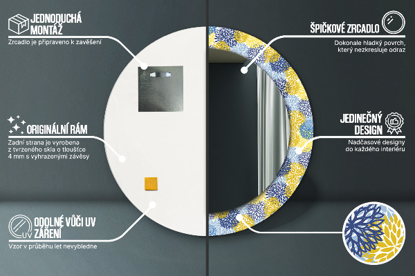 Modré kvety Okrúhle dekoračné zrkadlo na stenu