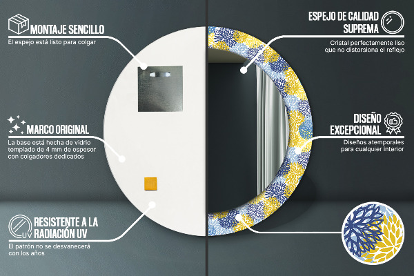 Modré kvety Okrúhle dekoračné zrkadlo na stenu