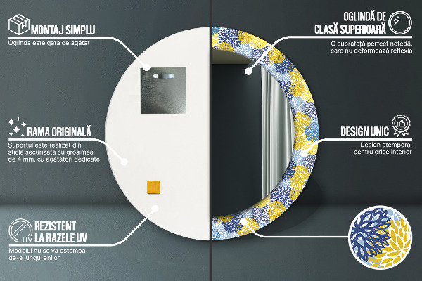 Modré kvety Okrúhle dekoračné zrkadlo na stenu