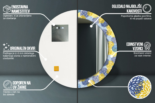 Modré kvety Okrúhle dekoračné zrkadlo na stenu