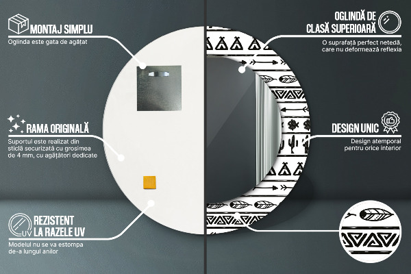 Boho minimalista Okrúhle dekoračné zrkadlo na stenu