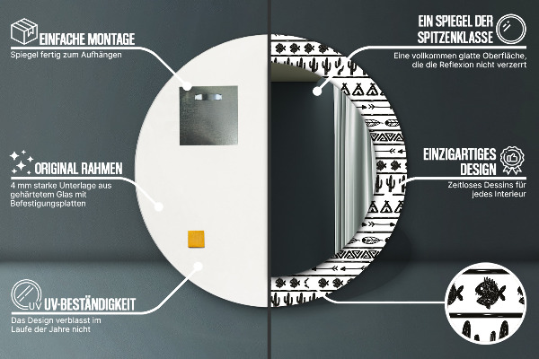 Boho minimalista Okrúhle dekoračné zrkadlo na stenu