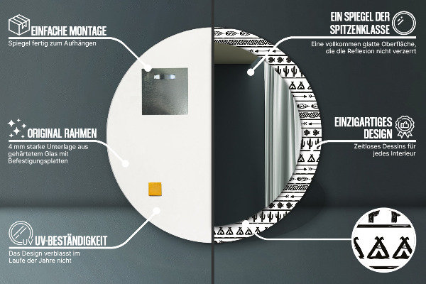 Boho minimalista Okrúhle dekoračné zrkadlo na stenu