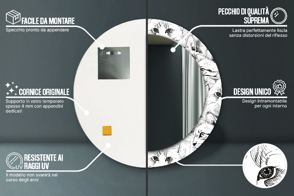 Domáce zvieratá Okrúhle dekoračné zrkadlo na stenu