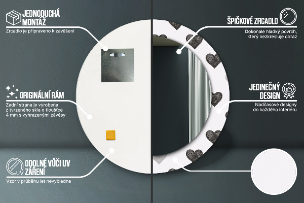 Abstraktné srdcia Okrúhle dekoračné zrkadlo