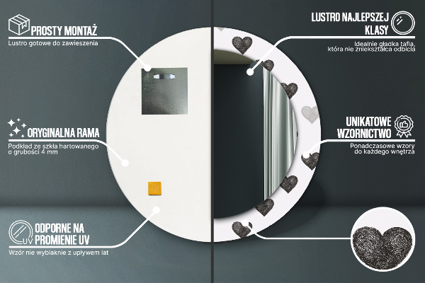 Abstraktné srdcia Okrúhle dekoračné zrkadlo