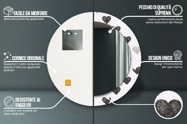 Abstraktné srdcia Okrúhle dekoračné zrkadlo
