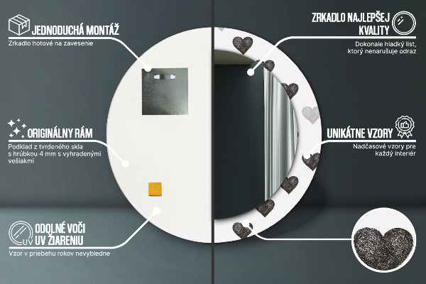 Abstraktné srdcia Okrúhle dekoračné zrkadlo