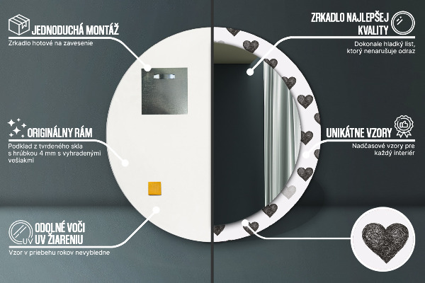 Abstraktné srdcia Okrúhle dekoračné zrkadlo