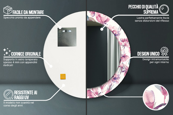 Kvety pivoniek Okrúhle dekoračné zrkadlo