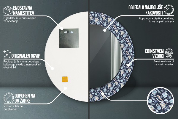 Boho vzor Okrúhle dekoračné zrkadlo na stenu