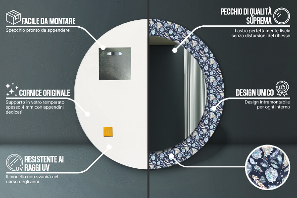 Boho vzor Okrúhle dekoračné zrkadlo na stenu