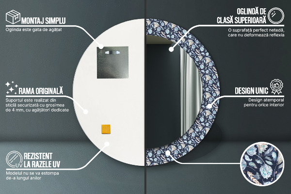 Boho vzor Okrúhle dekoračné zrkadlo na stenu