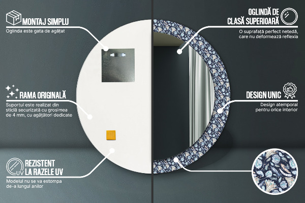 Boho vzor Okrúhle dekoračné zrkadlo na stenu