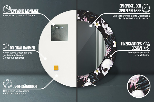 Kvety lebky Okrúhle dekoračné zrkadlo