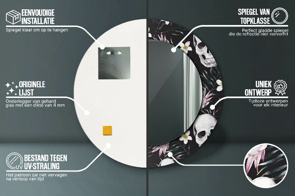 Kvety lebky Okrúhle dekoračné zrkadlo