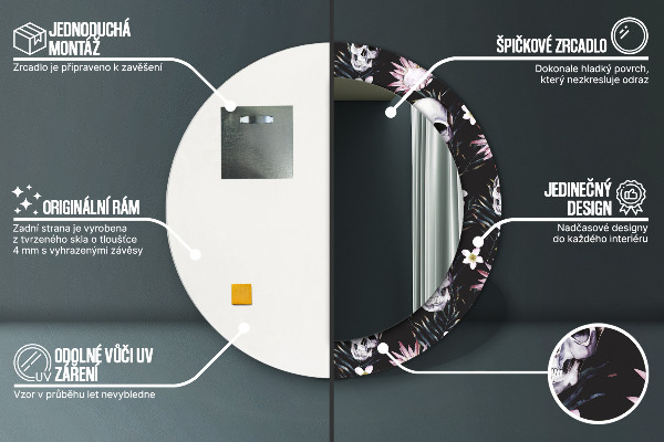 Kvety lebky Okrúhle dekoračné zrkadlo