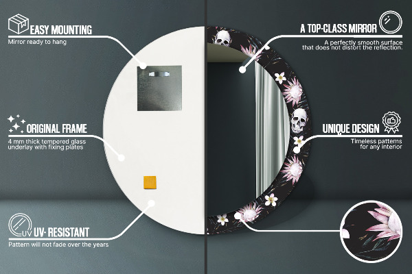 Kvety lebky Okrúhle dekoračné zrkadlo