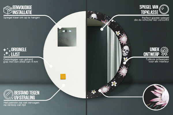 Kvety lebky Okrúhle dekoračné zrkadlo