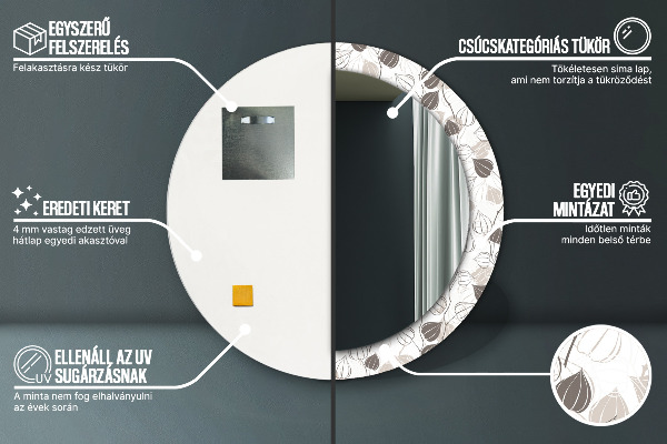 Abstraktný kvetinový Okrúhle dekoračné zrkadlo