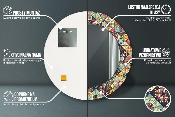 Etnický kvetinový Okrúhle dekoračné zrkadlo na stenu