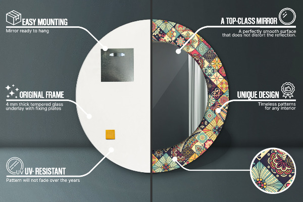 Etnický kvetinový Okrúhle dekoračné zrkadlo na stenu