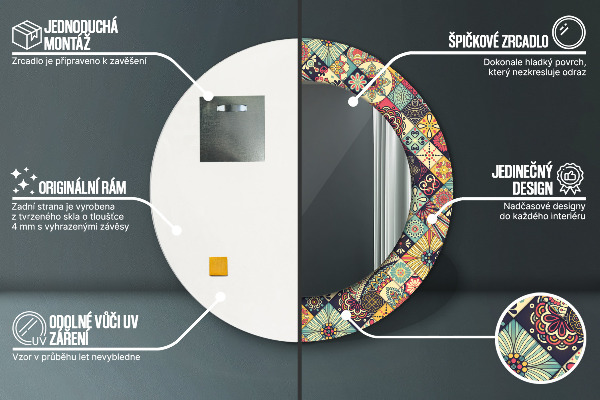 Etnický kvetinový Okrúhle dekoračné zrkadlo na stenu