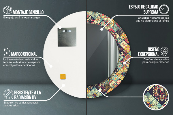 Etnický kvetinový Okrúhle dekoračné zrkadlo na stenu