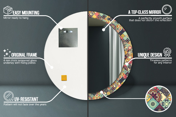 Etnický kvetinový Okrúhle dekoračné zrkadlo na stenu