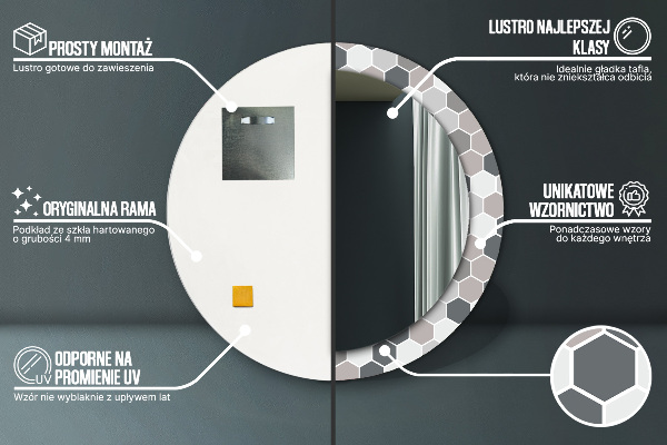 Šesťuholník Okrúhle dekoračné zrkadlo