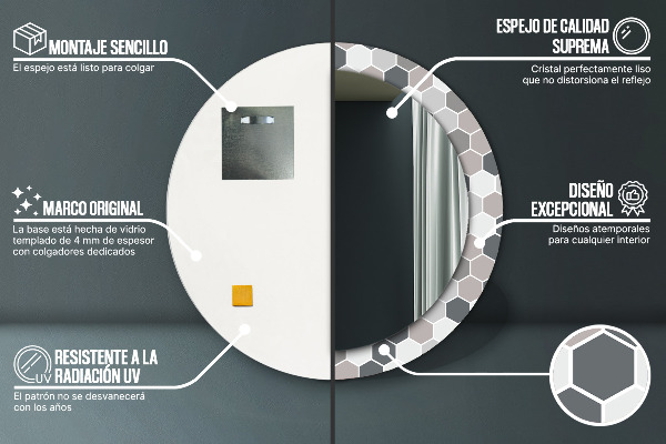 Šesťuholník Okrúhle dekoračné zrkadlo