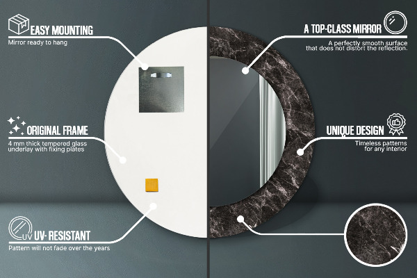 Čierny mramor Okrúhle dekoračné zrkadlo na stenu