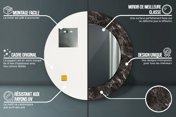 Čierny mramor Okrúhle dekoračné zrkadlo na stenu